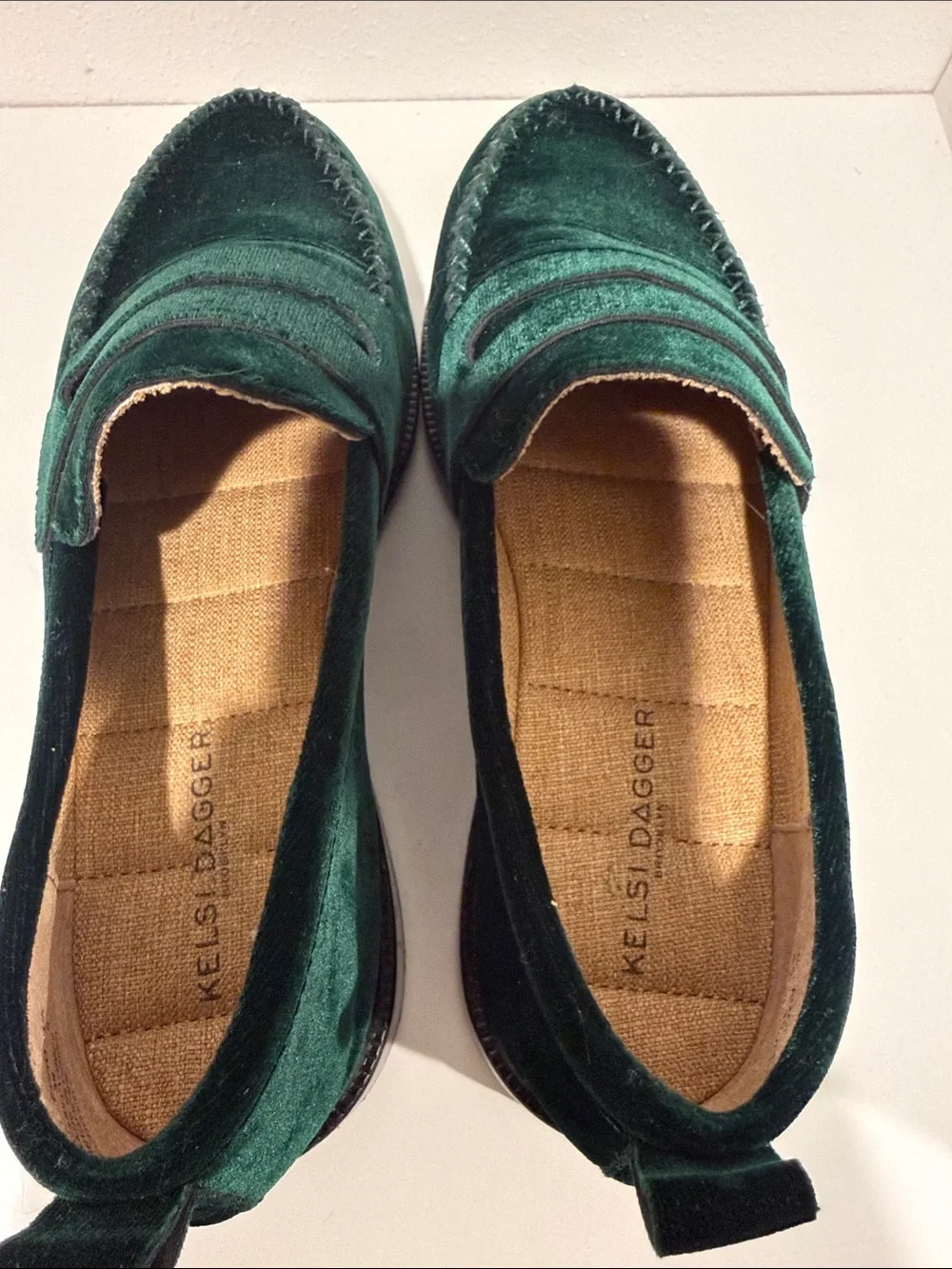 Kelsi Dagger Emerald Velvet Penny Loafers